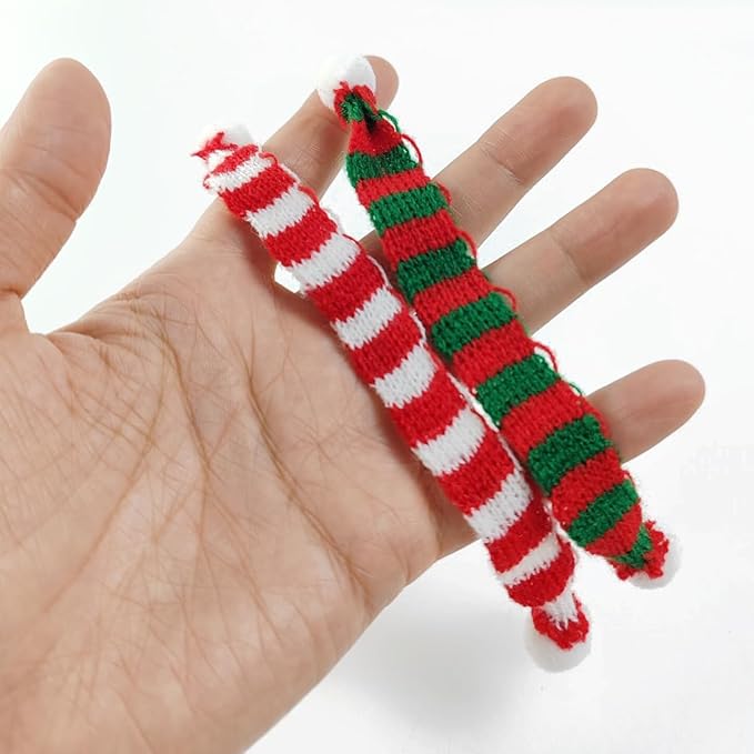 NSBELL 32PCS Mini Knit Hat Mini Christmas Scarf Set Mini Santa Hats for Crafts Mini Christmas Decorations Christmas Tree Ornaments for DIY Craft Art Snowman Doll