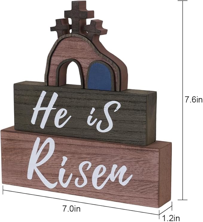 Easter Decorations, MEETYAMOR 3-Layered He is Risen Sign Cross Gifts Wood Block Easter Decor, Empty Tomb Scene Decorations Indoor for Home, Living Room, Tables, Mantel