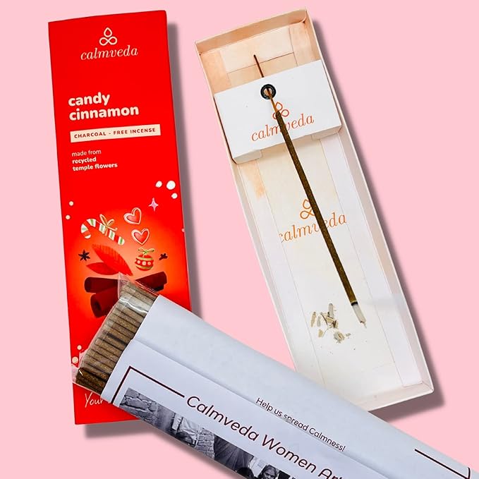Christmas Candy Cinnamon Incense Stick - (80 Sticks) Spicy, Creamy Vanilla and Flavorful Tangerine | Charcoal Free, Made from Upcycled Flowers | Fall Incense Sticks for Holiday Fun