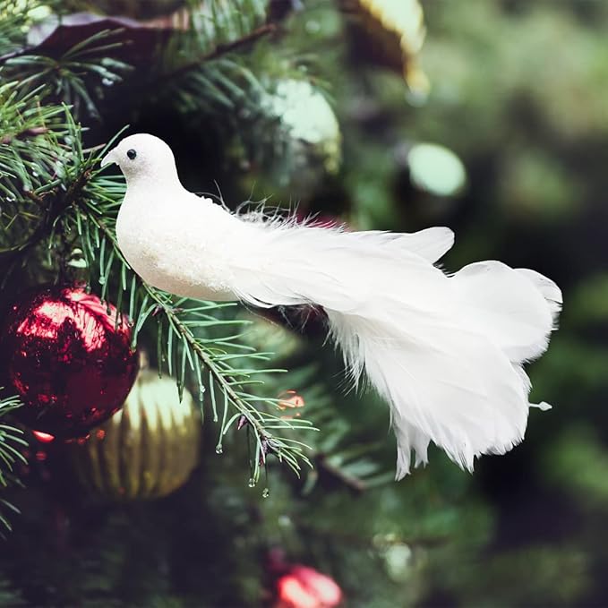 Yolococa White Birds Chirstmas Tree Decoration Bird, 10x2x3 inches, 2pcs