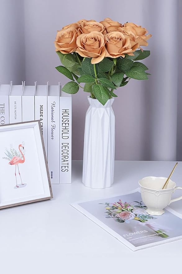 Artificial Rose Flower Artificial Flowers Flower with Long Stem Silk Roses Bouquet for Wedding Bridal Shower Party Home Decoration (Terracotta, 30 Pcs)