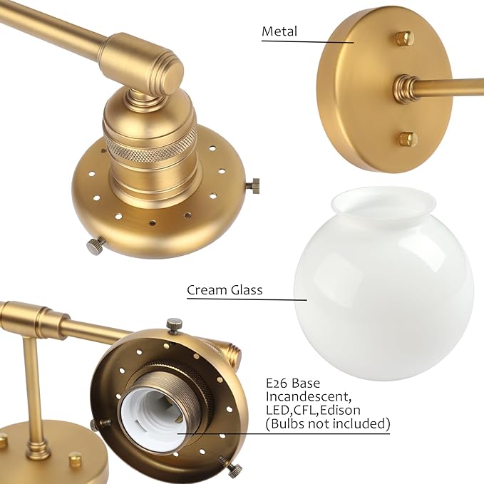 Pathson Milk White 2-Light Wall Sconces, Hardwired Bathroom Sconces for Mirror, Globe Glass Wall Vanity Lights Vintage Wall Sconce Lamp for Living Room Bedroom Farmhouse Lighting