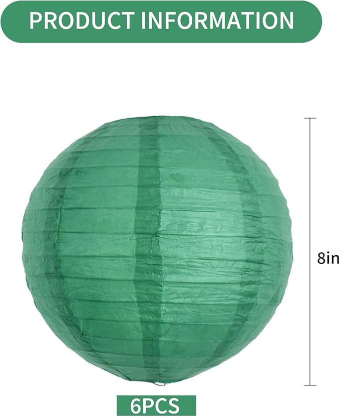 BEISHIDA 8-Inch Green Round Paper Lanterns Hanging Decorative Chinese Paper Lanterns Lamp for Birthday Wedding Party Irish Party Saint Patricks Day Decoration and Baby Bridal Shower（6 Packs）