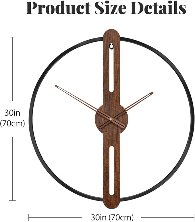 Cuspin 30 Inch Large Wall Clock for Living Room, Modern Silent Non Ticking Battery Operated Big Clock, Rustic Minimalist Wood Metal Frame Decorative Wall Clocks for Office, Bedroom, Kitchen
