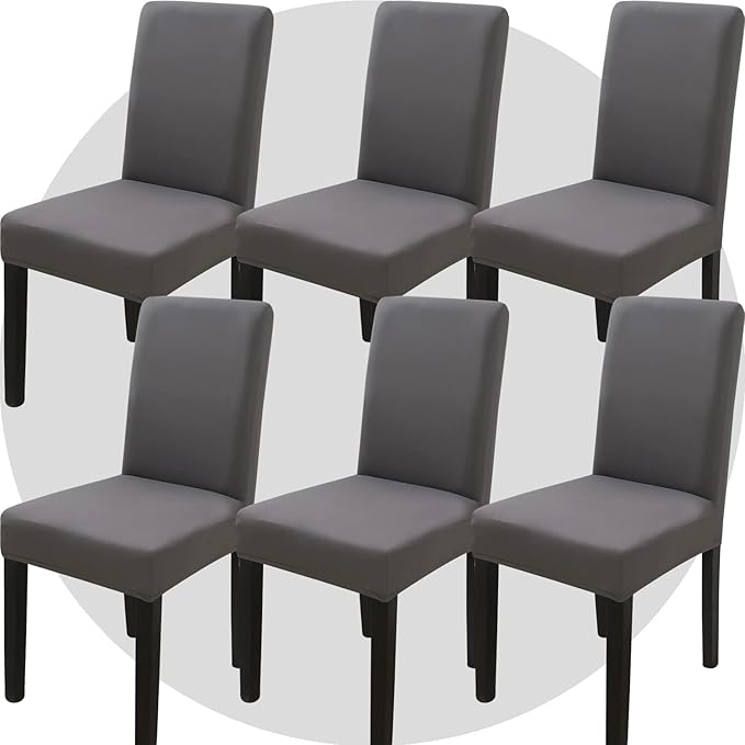 Stretch Chair Covers Slipcovers Set of 6 Dark Gray Stretchable Dining Chair Slipcover Washable Removable for Kitchen,Hotel,Restaurant