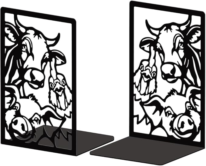 Peacoblue Metal Bookends for Shelves, Modern Decorative Heavy Duty Study Book Support Stoppers for Office, Desk, Shelf, Room 5.3"x4.3"x7.9" Cast Iron Simple Tall Bookends, 1 Pair (Farm Animals)