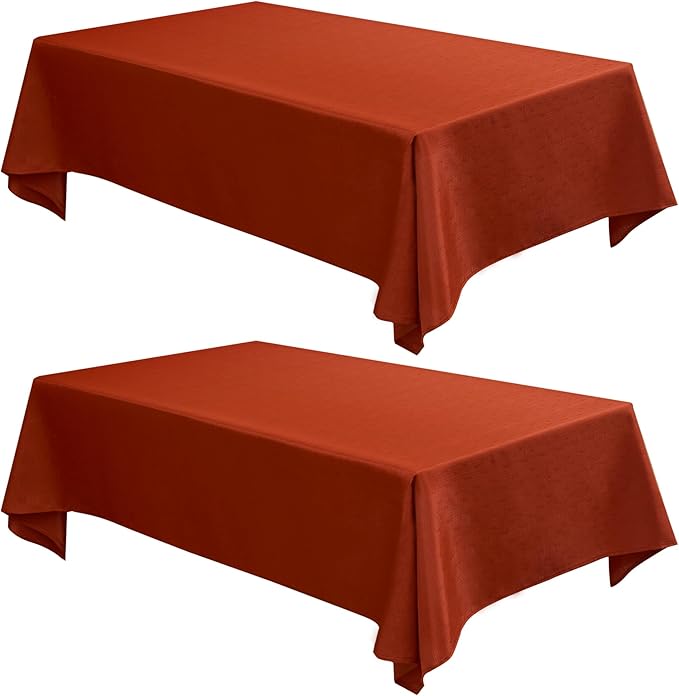 Fitable Faux Linen Rectangle Tablecloths 60 x 102 Inch - 2 Pack Rust Table Cloth for 6-8 Foot Tables, Faux Burlap Kitchen Table Cover for Thanksgiving Autumn Dining Party Farmhouse Banquet Buffet