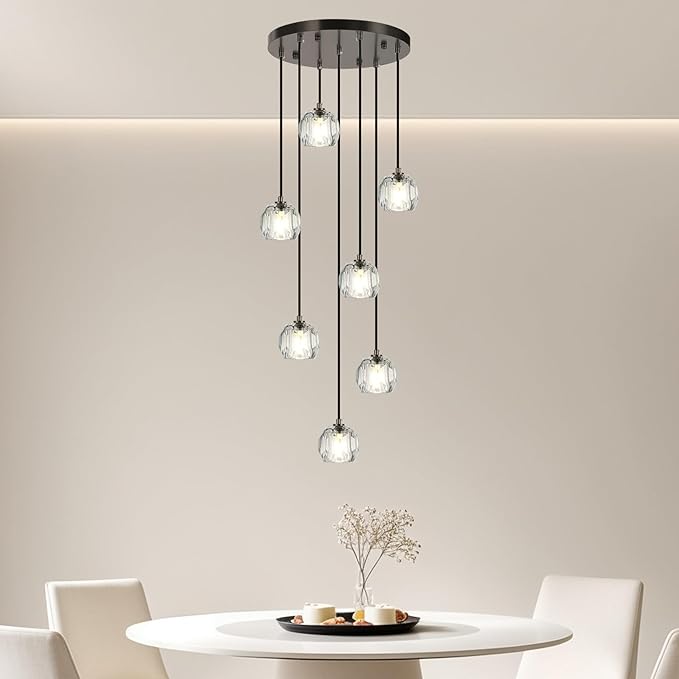 Raindrop Crystal Hanging Lamp, Modern LED Pendant Lights Ceiling, Black Dining Room Chandelier for Staircase Living Room Kitchen Island Farmhouse