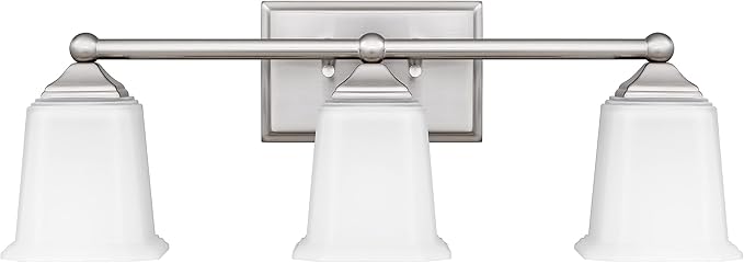 Nox Vintage 3-Light Vanity Light Modern Wall Sconce Lighting Brushed Nickel with White Glass Shade for Bathroom, Hallway, Entryway, Kitchen, Mirror, Laundry Room