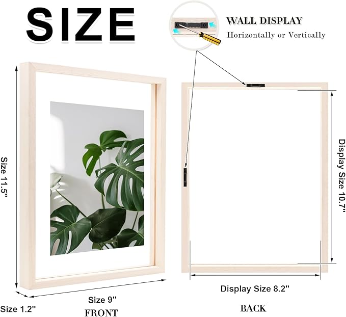 Egofine 8.5x11 Floating Frames Set of 2, Double Plexiglass Picture Frame, Made of Solid Wood Display Any Size Photo up to 8.5x11, Wall Mount or Tabletop Standing, Beige
