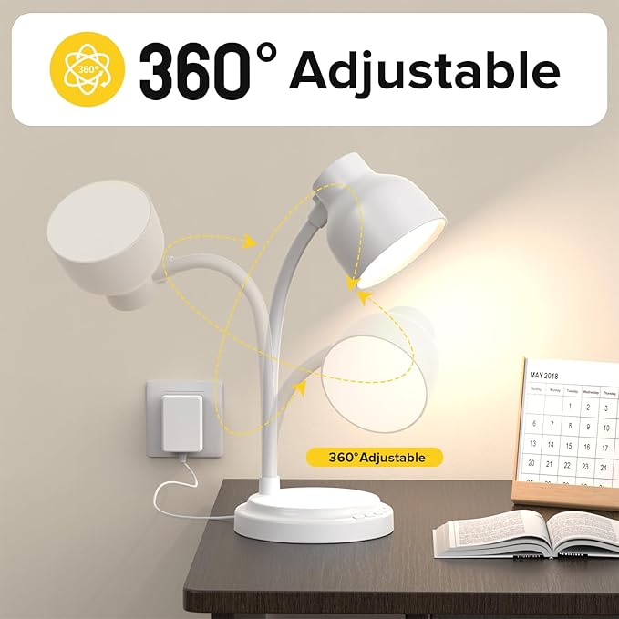 LED Desk Lamp for Office Home,Table lamp,Desk Lamp for College Dorm Room,4 Brightness Dimmable Table Lamp,Reading Light with a Timer Function(White)