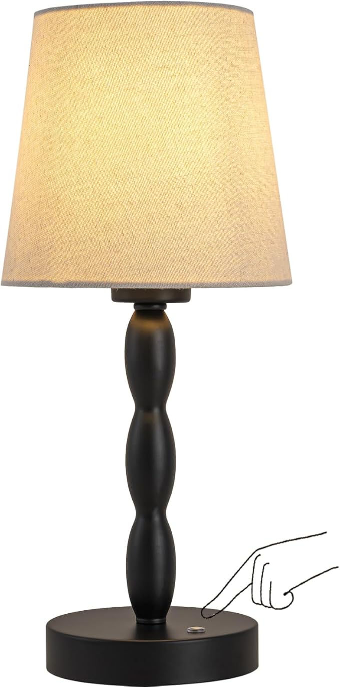 CASTLELIFE Portable Cordless Table Lamp,Touch Desk Lamp Rechargeable Battery Powered, 3-Level Brightness Stepless Dimmable Bedside Night Lamp,for Bedroom/Outdoor,Update 5000 mAh, Bulb Included,Black