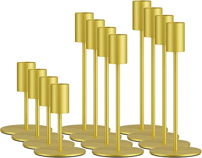 Set of 12 Gold Taper Candle Holders Bulk Candlestick Holders, Decor Candle Stick Candle Holder for Table or Mantel Centerpiece, Wedding, Dinning, Party Home Decor