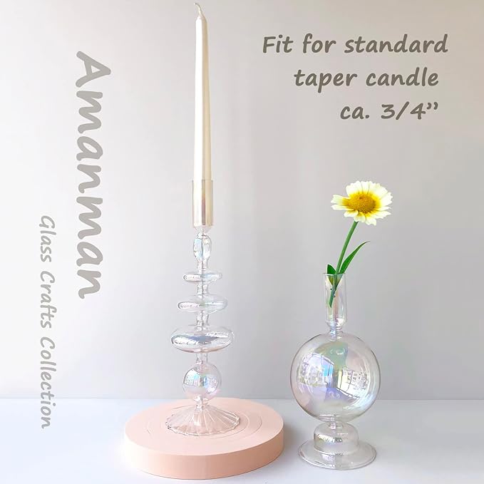 Candle Stick Candle Holder, Glass Candle Holders for Table Centerpiece, Modern Style Iridescent Candle Holder Mixed 4pcs