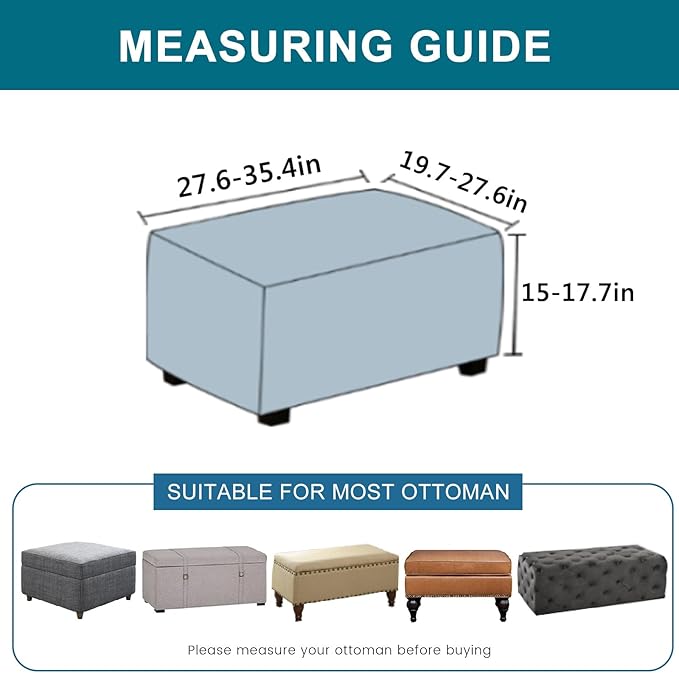 KRFOONN Stretch Ottoman Cover Slipcovers Rectangle Fit Length 27"-35" Footrest Stool Covers Printed Ottoman Cover for Foot Stool Furniture Protector with Non Slip Elastic Bottom, Color 21