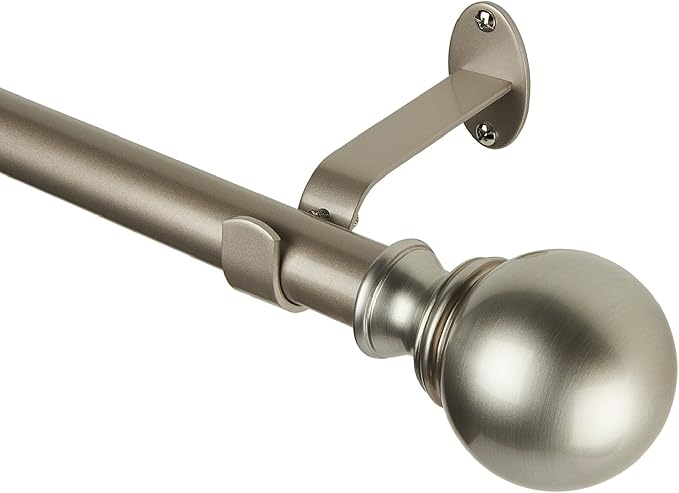 Elrene Home Fashions Cordelia Adjustable Single Curtain Rod with Globe Ball Finials, 1 Inch Diameter, Polished Nickel, 86-120"