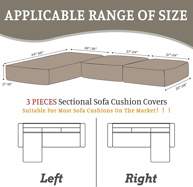 Sectional Couch Covers for Sofa Cushion L Shaped Couch Cover Washable Soft Couch Cushion Covers Stretch Sofa Slipcovers with 2 Pcs Pillowcases(3-Piece 2 Seater + 1 Chaise, Khaki)