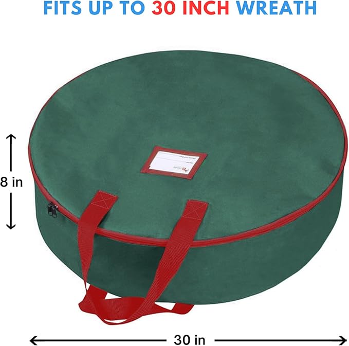 Primode Heavy Duty Wreath Storage Bag 30"- Garland Wreaths Container with Handles - Durable 600D Oxford Polyester Material Xmas Holiday Wreaths Storage Holder 30” (Green)