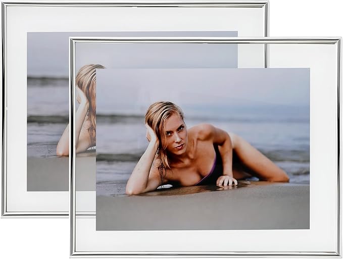 Wall Floating Frame, 8"×10", Silver, 2 Set, Wall Mounting or Wall Leaning, For Photo 6×8, 5×7, 4×6, Classy For Festival, Wedding, Anniversary, Home or Office Décor