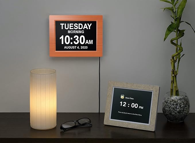 American Lifetime 【New 2025】 Dementia Clock Large Digital Clock for Seniors, Alzeimer Clock Large Display with Custom Alarms, Clock with Day & Date for Elderly, Digital Calendar Brown Wood