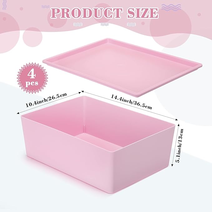 Menkxi 4 Pcs Storage Bins with Lids Plastic Stackable Containers for Organizing Shelves Christmas Ornament Box Baskets(Pink, Purple,Large)