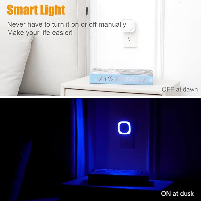 6 Pack Plug in Dimmable Night Light, Blue Nightlight, Auto Dusk to Dawn Sensor, LED Night Light, Soft Glow, Diffused Light for Bathroom, Hallway, Stairs, Kitchen, Bedroom