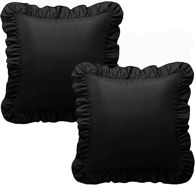 KKJIAF Ruffle Pillow Cases 26x26 Inches, Black Square Ruffled Pillow Covers Set of 2, Microfiber Wrinkle Resistant Pillow Shams with Envelope Closure for Sofa Bed Living Room