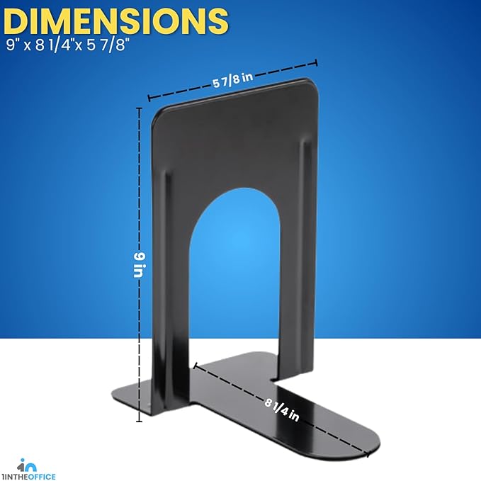 1InTheOffice Black Metal Bookends, 4/Pack - 8 1/4" x 5 7/8" x 9" Heavy Duty