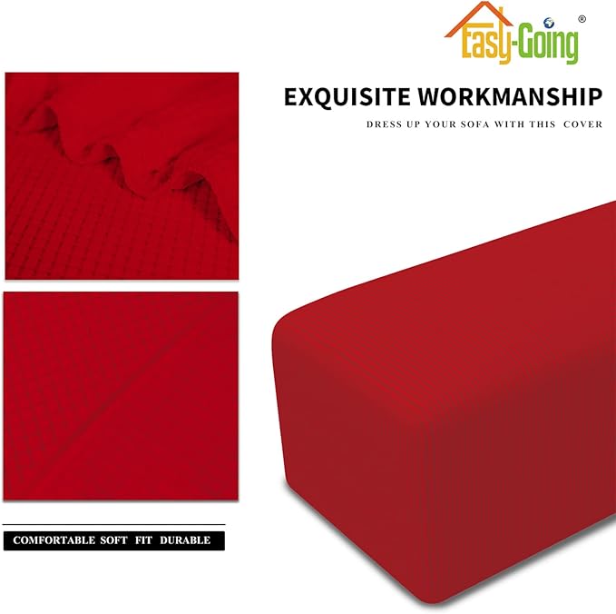 Easy-Going Stretch Ottoman Cover Folding Storage Stool Furniture Protector Soft Rectangle Slipcover with Elastic Bottom (Ottoman Large, Christmas Red)