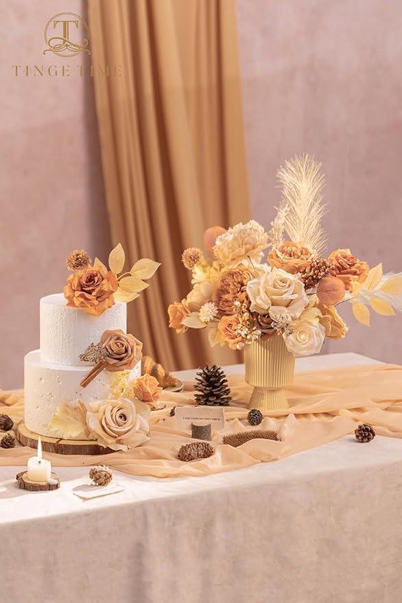 TINGE TIME Fake Flowers Artificial Flowers Peonies Bulbous Chrysanthemum Daisy Hydrangea Sunflower Violets Dahlia Daffodils Epiphyllum Orchid Cherry Blossom Camellia Leyaron (Nude Color & Pale Coffee)