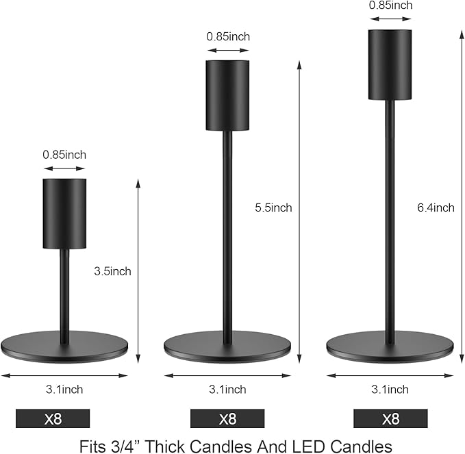 Set of 24 Black Taper Candle Holders Bulk Candlestick Holders, Decor Candle Stick Candle Holder for Table or Mantel Centerpiece, Wedding, Dinning, Party Home Decor