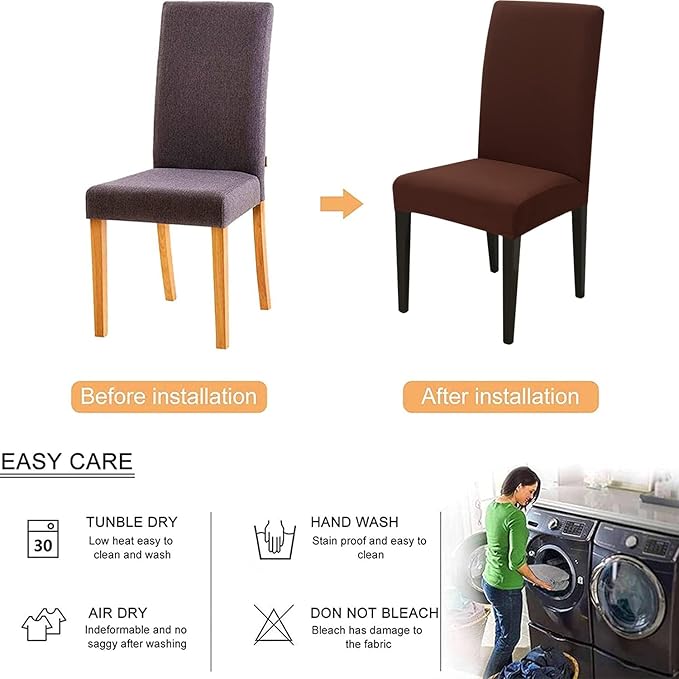 Stretch Chair Covers Slipcovers Set of 6 Brown Stretchable Dining Chair Slipcover Washable Removable for Kitchen,Hotel,Restaurant