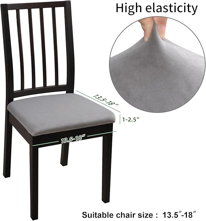 Fuloon Stretch Chair Seat Covers 4 PCS, Velvet Cushion Covers Washable Seat Cushion Slipcover Dining Room for Hotel, Ceremony, Banquet Wedding Party (Velvet Light-Grey, 4)