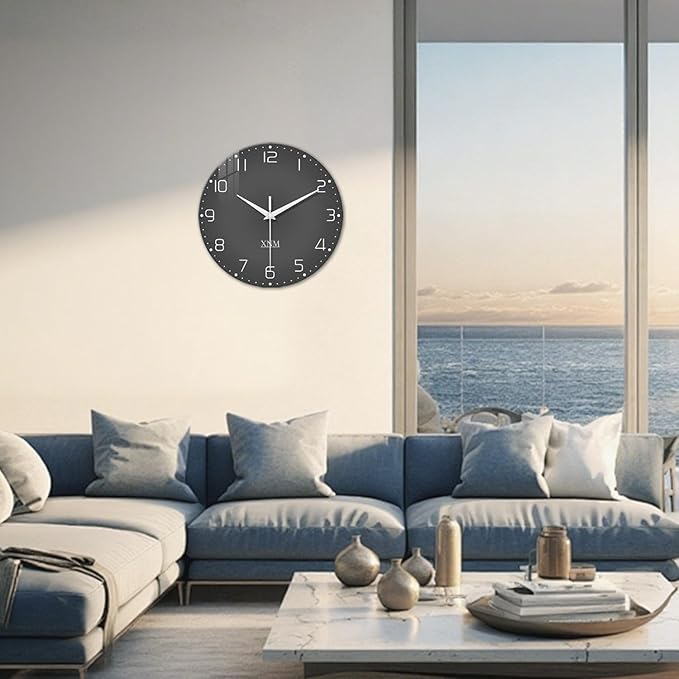 XNM Large Decorative Clocks Battery Operated 20 Inch Dark Grey Wall Clock for Office Round Non Ticking Wall Clock Silent