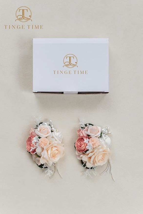 TINGE TIME Artificial Shoulder Corsages Flowers, Set of 2, Mother of The Bride Floral Corsage for Wedding Ceremony Anniversary Formal Dinner Party (Dusty Rose & Champange)