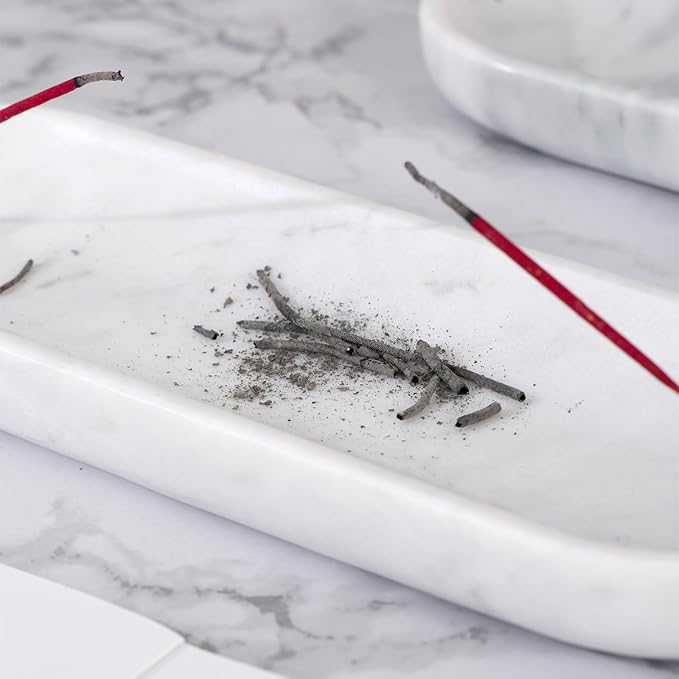 Incense Holder, Natural Marble Incense Burner, Incense Stick Holder for Meditation, insence-Sticks Holder, 10.6inch Ash Catcher (White)