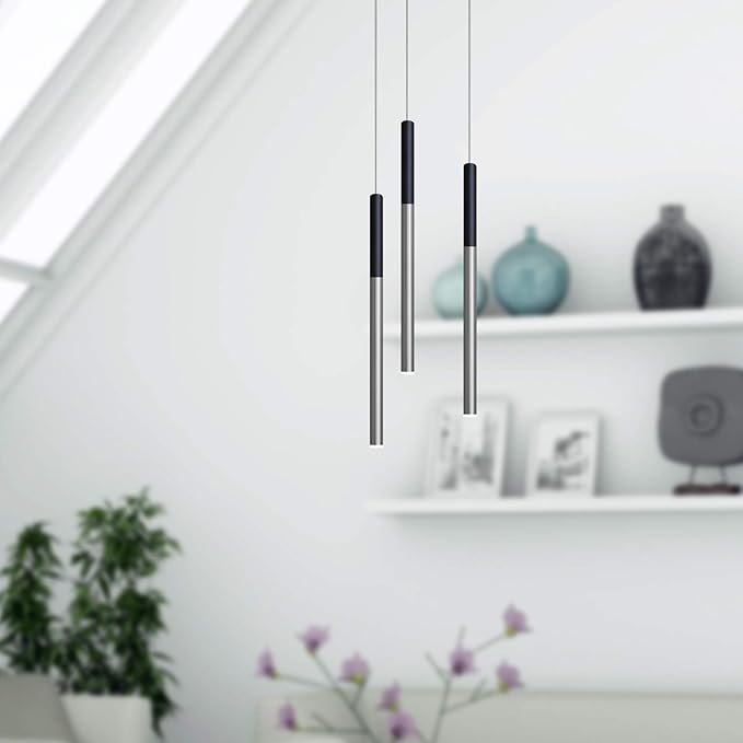 ALTAIR 3 Mini Pendant Lighting Black-Nickel - LED Hanging Light Fixture for Kitchen Island, Bar, Foyer - Cluster Pendants - Dimmable, Adjustable Wire, Lamp Bulb Included