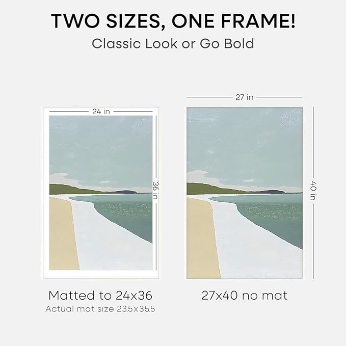 Homeforia White Poster Frame 27x40, High End Oak 27 x 40 Wood Picture Frame with Mat 24 by 36 for Photo, 27x40 Large Wooden Frame Matted to 24x36, 40x27 Thin Frames, Tempered Glass, Wall Kit, Set of 1