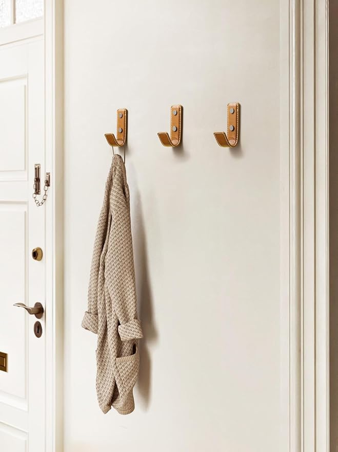 2 Pack Orange Leather Coat Hooks Wall for Hanging Rectangle Coat Hooks for Hanging Robe Towels Bags Hats Scarf Keys Clothes Suitable for Bedroom, Entryway and Closet