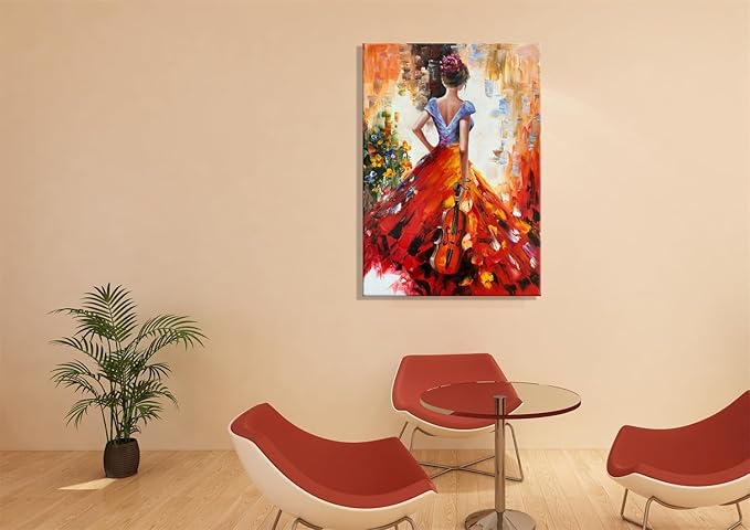 zoinart Hand Painted Abstract Vertical Canvas Wall Art 28x40 Inches Musical Girl Modern 3D Wall Paintings Framed Contemporary Art for Home Decorations Wall Decor Ready to Hang