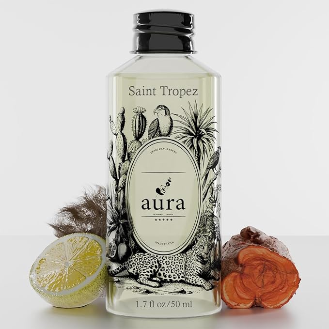 A U R A - Saint Tropez Fragrance Oil for Waterless Scent Diffuser - Inspired by Bul.geri Homme | (1.7 fl oz, 50 ml) Pure Essential Oil Blends for Aromatherapy Diffuser & Hotel Collection Oil Diffuser