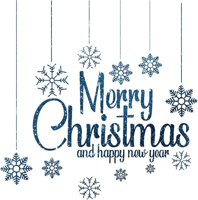 Merry Christmas and Happy New Year Wall Decal Snowflake Quotes Stickers Decorations 26" × 24" Peel and Stick Wall Saying Letters Vinyl Decor Art Decals for Livingroom Bedroom Office Window Decorations