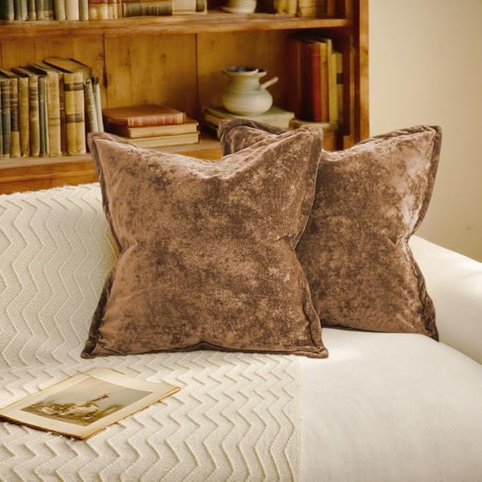 20x20 Throw Pillow Covers Set of 2 Velevt Square Cushion Cover Decorative Solid Pillowcases for Sofa Bed Chair Decor,Caramel
