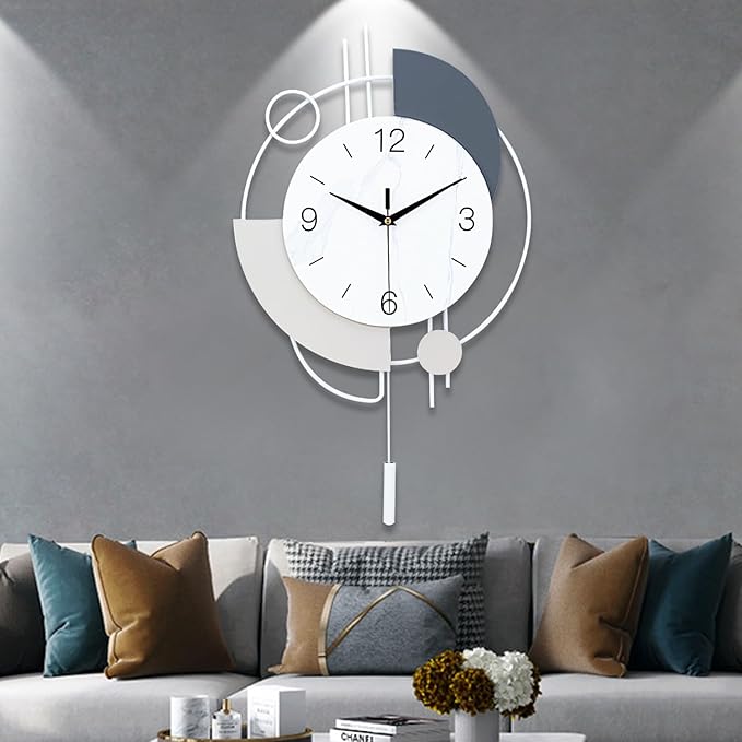 Decorative Silent Quartz Wall Clock with Pendulum, Battery Operated, Large for Living Room, Kitchen, Home, Bathroom, Bedroom - 13x21.65in(White)