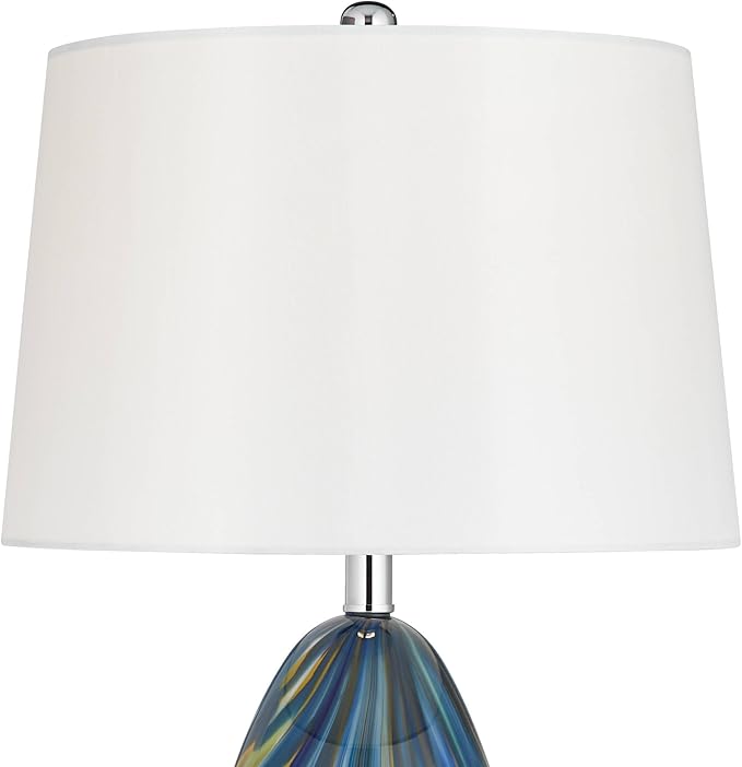 Possini Euro Design Pablo Modern Style Table Lamp with Clear Square Riser 28.5" Tall Multi Blue Art Glass White Drum Shade for Living Room Bedroom House Bedside Nightstand Home (Color May Vary)