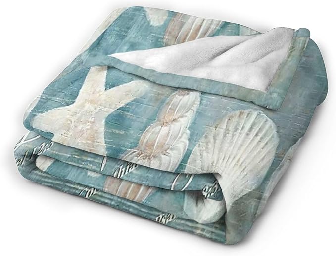 Tijuboni Ocean Seashells Throw Blanket - God Says You are - Beach Nautical Gifts for Women Men Girls Boys Kids Adults Soft Flannel Fleece Blanket for Couch Sofa Bed Home Decor 60"x80"