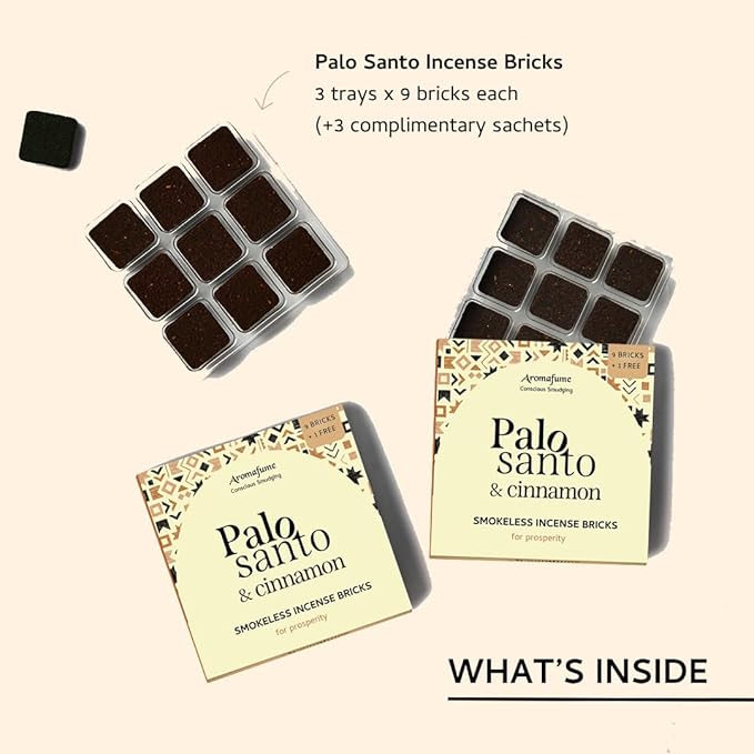 Palo Santo & Cinnamon Smokeless Incense Bricks Refill | 3 x 9 Bricks | Aromatherapy | Smudging | Made with Essential Oils | Natural Air fresheners for Home | Spiritual Meditation Accessories