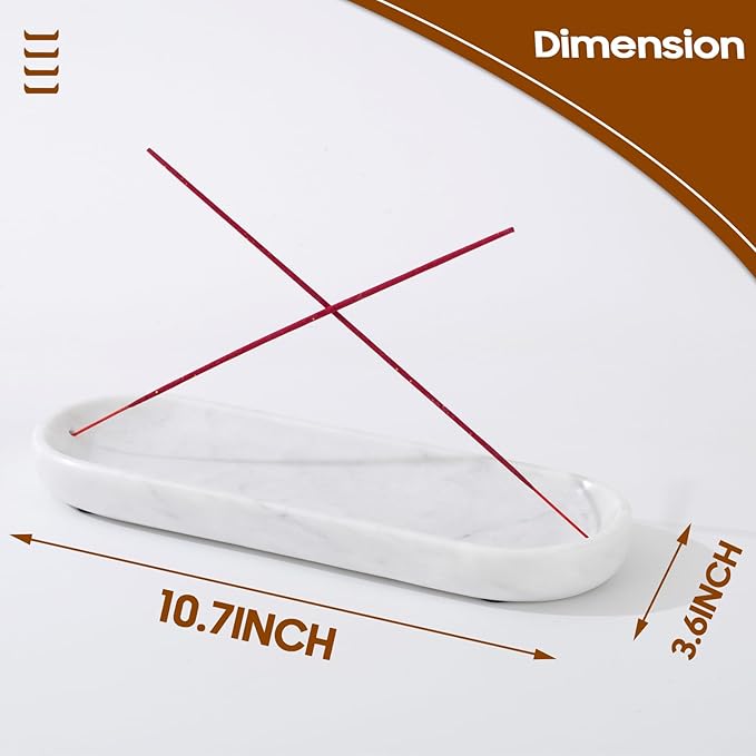 Incense Holder, Natural Marble Incense Burner, Incense Stick Holder for Meditation, insence-Sticks Holder, 10.6inch Ash Catcher (White)