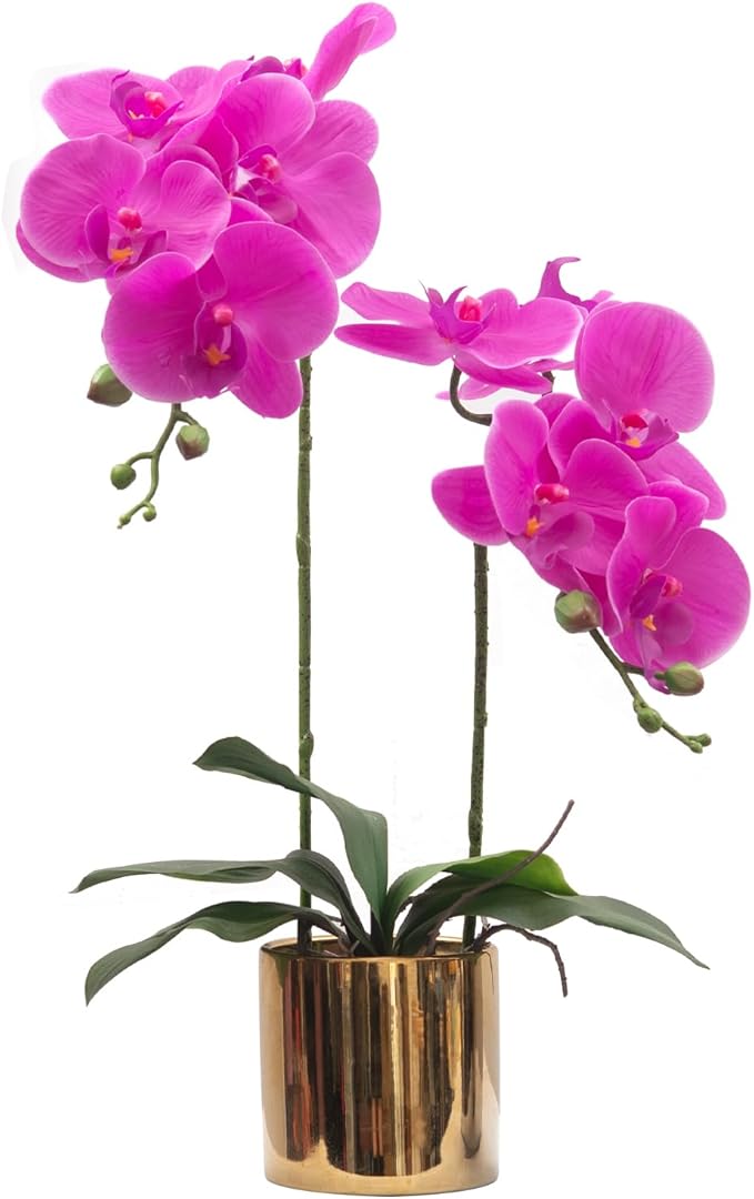 CXGS Artificial Orchid Flower Plant Realistic Latex Faux Orchids in Ceramic Vase 19.7'' Purple Fake Phalaenopsis Flower Arrangement Orchids with Spotted Stems for Centerpiece Table Home Decor