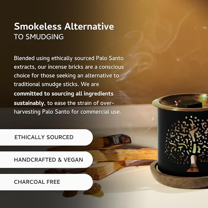 Palo Santo & Copal Smokeless Incense Bricks & Oriental Burner | 2 x 9 Bricks | Aromatherapy | Smudging | Made with Essential Oils | Natural Air fresheners for Home | Spiritual Meditation Accessories